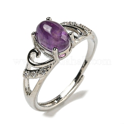Овальные регулируемые кольца с натуральным аметистом RJEW-Q818-01P-03B