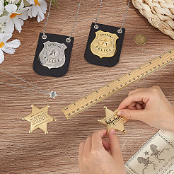 2 шт. 2-цветный полицейский значок из искусственной кожи и сплава с цепочкой и ремнем&nbsp;AJEW-MA0001-24