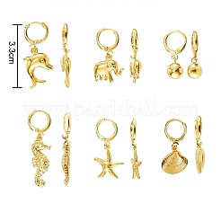 Серьга-кольцо из латуни с морской тематикой EJEW-SZ0001-21G