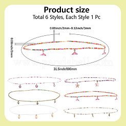 6 шт. 6 стиля стеклянных бусин эластичные цепочки на талию для женщин AJEW-CY0001-17