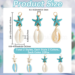 40 шт. подвески в виде морской звезды из ракушек каури двух цветов и окрашенной синтетической бирюзы&nbsp;PALLOY-SC0004-40