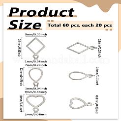 60 шт. 3 стиля подвески из нержавеющей стали 304&nbsp;STAS-LP0004-41