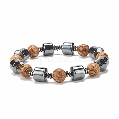 Эластичный браслет из бусин из натурального дерева и синтетического гематита&nbsp;BJEW-JB07937