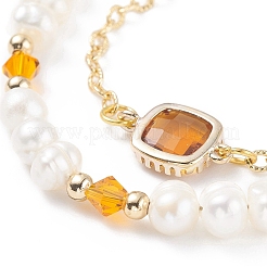 Многорядный браслет из натурального жемчуга и стеклянных бус с латунными цепочками-кабелями для женщин BJEW-TA00077-03