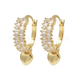 Серьги-кольца из латуни с микропаве и прозрачным кубическим цирконием в форме сердца&nbsp;EJEW-S275-04G