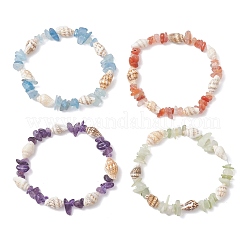 4 шт. эластичные браслеты из натуральных смешанных драгоценных камней и морских ракушек для женщин&nbsp;BJEW-TA00710