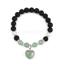 Браслеты с подвесками в форме сердца из натурального зеленого авантюрина BJEW-JB12402-03