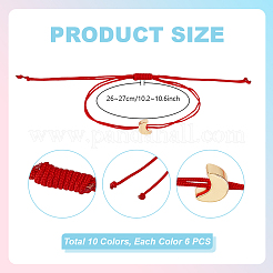 60шт 6-х цветные регулируемые плетеные браслеты из нейлоновой нити&nbsp;BJEW-PH01894