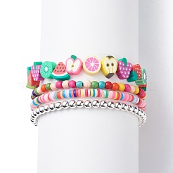 4 шт. 4 стильных браслета ручной работы из полимерной глины с фруктами и синтетическим гематитом и бирюзой (окрашенные) набор браслетов из бисера&nbsp;BJEW-JB08693