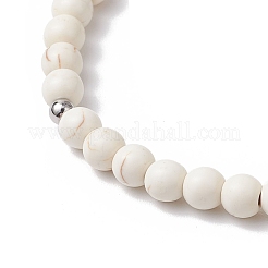 Крест синтетическая бирюза и деревянные круглые бусины эластичные браслеты для мужчин и женщин BJEW-JB11832-02