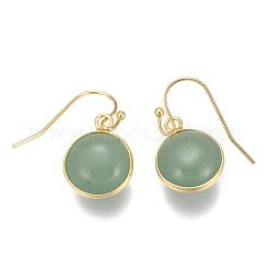 Плоские круглые золотистые серьги-подвески из латуни с натуральными и синтетическими камнями EJEW-M059-M