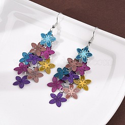 Серьги-подвески в форме цветка из нержавеющей стали 430 EJEW-A137-07P-01