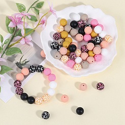 70шт 10 стиля печатные круглые силиконовые фокусные бусины SIL-SZ0002-37