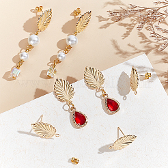 20 шт. фурнитура для сережек-гвоздиков в виде листа из латуни KK-UN0002-14