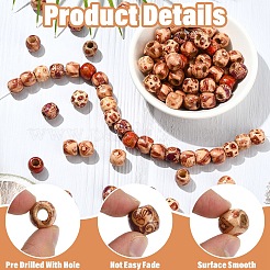 100шт деревянные окрашенные бусины с принтом&nbsp;WOOD-YW0001-56