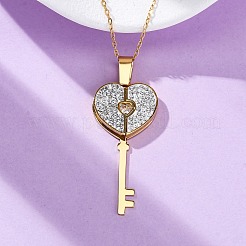 304 нержавеющая сталь полимерная глина стразы открывающиеся ключом ожерелья для женщин&nbsp;NJEW-Z065-11G