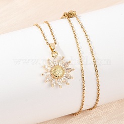 Латунный цветок микропаве кубический цирконий кулон ожерелья NJEW-C076-21G