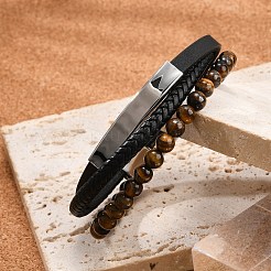 Плетеные кожаные многорядные браслеты для мужчин BJEW-Z081-16P