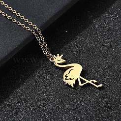 304 нержавеющая сталь кулон в форме фламинго ожерелья с цепочкой для женщин и мужчин&nbsp;NJEW-Q032-02B-G