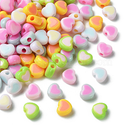 196шт 7 цвета акриловые двухцветные бусины в форме сердца&nbsp;OACR-CJ0001-60