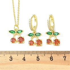 Комплекты серег и ожерелий из вишневой латуни с микропаве из кубических цирконий SJEW-U004-01G