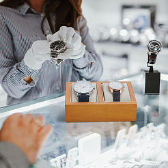 Деревянные двойные подставки для часов и ювелирных изделий ODIS-WH0099-48