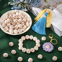 100шт деревянные европейские бусины с принтом WOOD-PH0002-88A