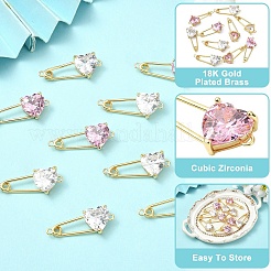 2 шт. подвески-булавки в форме сердца из латуни двух цветов с кубическим цирконием&nbsp;KK-YW0004-19