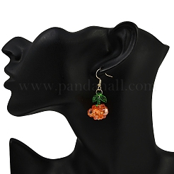 Тема Хэллоуина тыква ручной работы стеклянные бисерные подвесные серьги EJEW-MZ00480-01