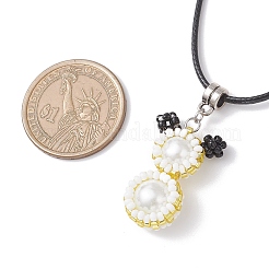 Ожерелья из вощеного хлопкового шнура с подвеской в виде медведя из круглого стеклянного бисера и стеклянного жемчуга для женщин и мужчин&nbsp;NJEW-MZ00126-05