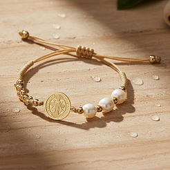 Браслеты из искусственного жемчуга и латуни с бусинами в виде Святого Бенедикта&nbsp;KP6024