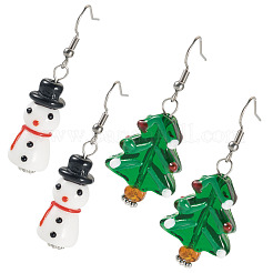 2 пара стеклянных подвесных серег в рождественском стиле в 2 стилях&nbsp;EJEW-TA00701