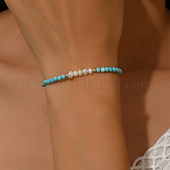Женские браслеты из синтетической бирюзы и натуральных пресноводных ракушек с круглыми бусинами&nbsp;SF1849