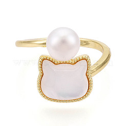 Регулируемые открытые манжеты из латуни и натурального жемчуга для женщин PEAR-N020-07J