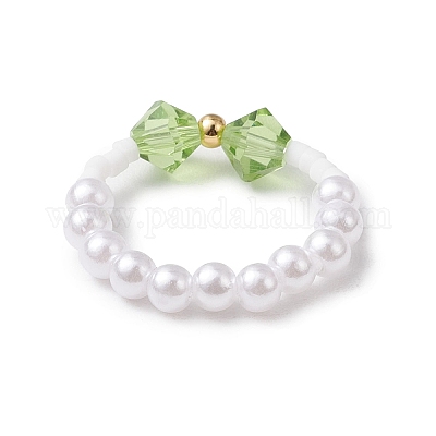 АБС-пластиковые эластичные кольца с имитацией жемчуга для женщин RJEW-JR00900-1