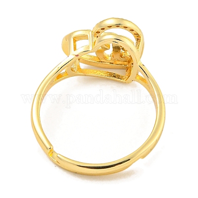 Сердце с буквой стойка покрытие латунь микро паве кубический цирконий регулируемые кольца для женщин RJEW-I105-06G-B-1