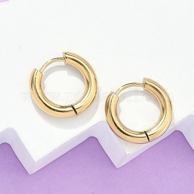 Серьги-кольца Huggie Hoop из нержавеющей стали 304 с ионным покрытием (IP) EJEW-F111-16mm-G-1