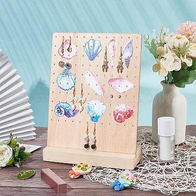 Океан их печатные деревянные стенды для сережек EDIS-WH0006-51-1