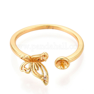 Бабочка латунная микропаве кубический цирконий чашка колышек закрепка кольца KK-N274-11G-1