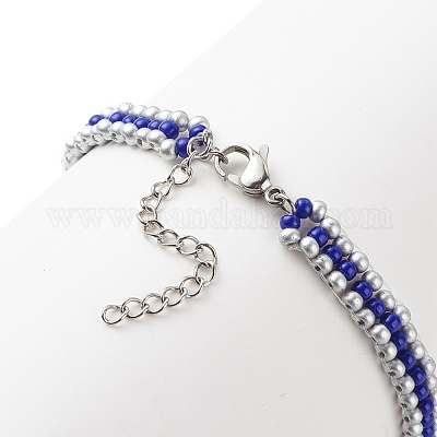 Плетеный браслет из стеклянных семян сглаза для женщин BJEW-JB08398-01-1