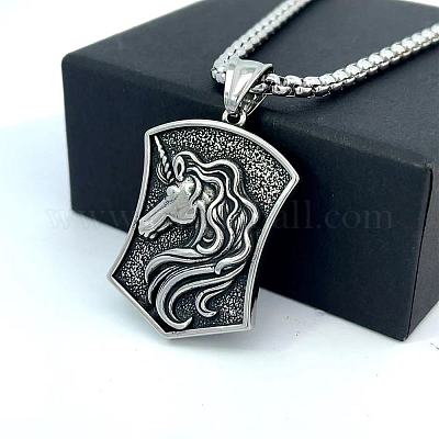 Мужские ожерелья с греческим кулоном в виде щита единорога из нержавеющей стали 304 WQ1384-1