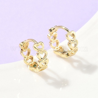 Полые латунные серьги-кольца в форме сердца EJEW-Z102-17G-1