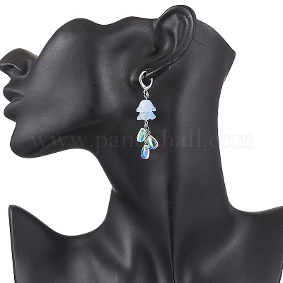 4 пара двухцветных серег-цветков из нержавеющей стали со стеклянной застежкой-капелькой EJEW-TA00704-1