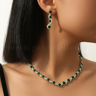 2 комплект из 2-х цветных ожерелий со стразами из сплава и серег-гвоздиков SJEW-GO0001-10A-1