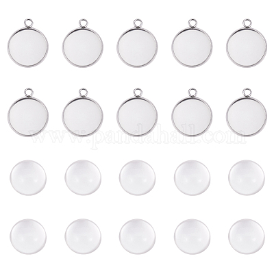 Оправы для подвесок из нержавеющей стали 304 и кабошоны из прозрачного полукруглого стекла STAS-X0017-12P-16mm-1