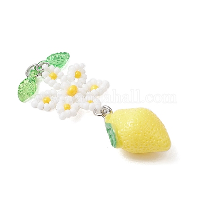 Лимон из стеклянных бусинок с большими цветочными подвесками PALLOY-MZ01077-1
