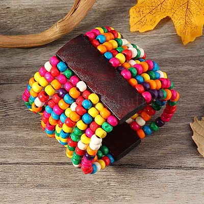 Деревянные эластичные браслеты в стиле богемы и этнического стиля для женщин WG33998-15-1