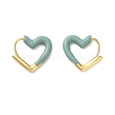 Серьги-кольца из латуни с эмалью в форме сердца EJEW-P308-05G-1