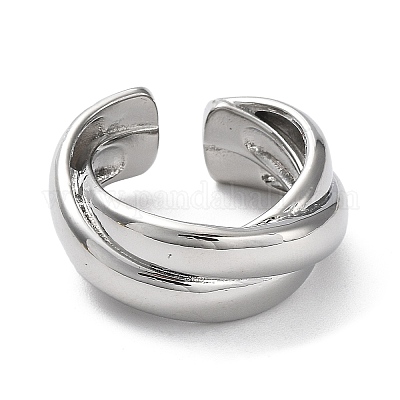 Латунные открытые манжеты крест-накрест с покрытием стойки для женщин RJEW-Q777-04P-1