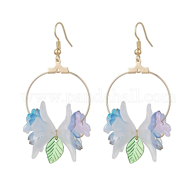 3 пара двухцветных серег-подвесок в форме цветка и листа из нержавеющей стали 304 EJEW-TA00751-1